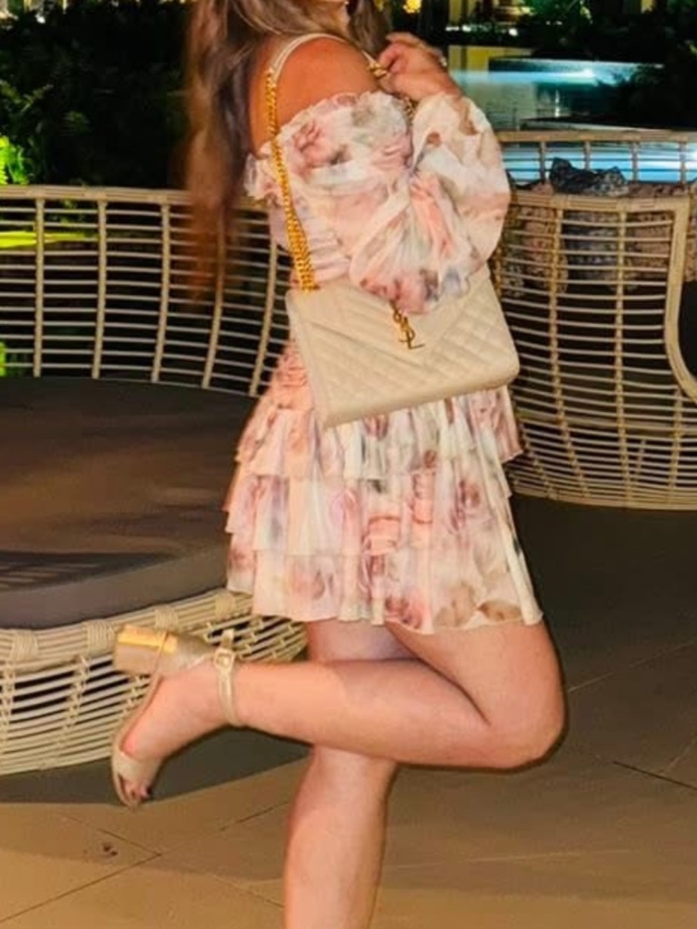 Lulu's Beige Rose-Print Ruffled Mini Dress - Picture 4 of 4